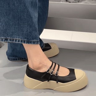 诗歌兰女鞋 2025年夏新款 真皮厚底玛丽珍单鞋 女显瘦复古皮带扣单鞋