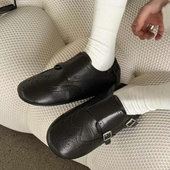 诗歌兰女鞋 复古平底单鞋 2025年早秋新款 真皮双口扣带洛克雕花皮鞋