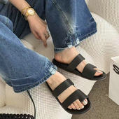 诗歌兰女鞋 女外穿一字拖凉拖鞋 2025年夏新款 真皮平底套趾休闲拖鞋