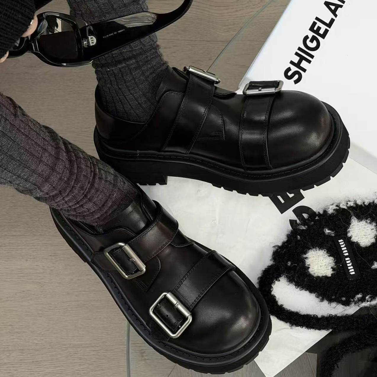 诗歌兰女鞋2026年春新款英伦风皮带扣布洛克鞋女厚底复古德比皮鞋,女鞋,牛津鞋/布洛克鞋/德比鞋,淘宝优惠券,粉丝福利购,淘宝优惠卷