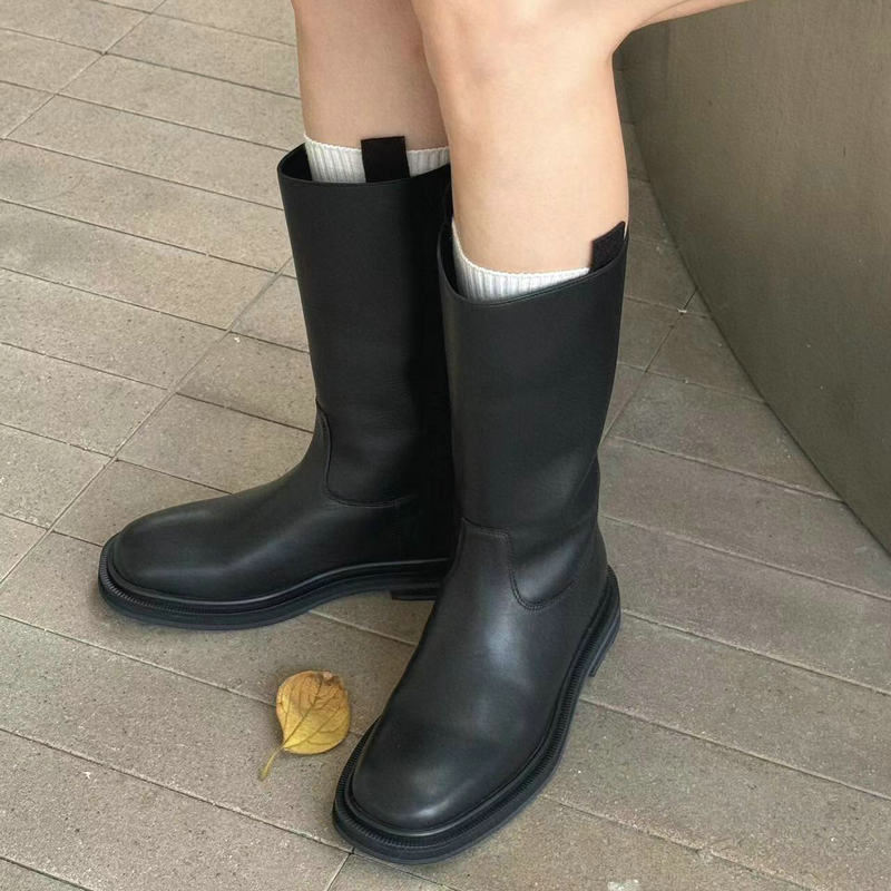 诗歌兰2025年秋款平跟显瘦中筒靴