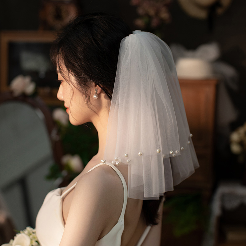 简约短款求婚头纱领证旅拍照道具