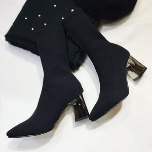 尖头高跟袜子靴