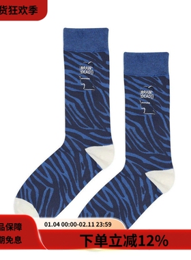 Brain Dead 25SS Dress Socks蓝色斑马纹logo刺绣棉质混纺中长袜