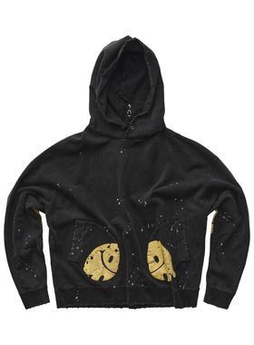 961 Brand Smiley Hoodie黑色水洗做旧纯棉宽松套头连帽卫衣Boxy
