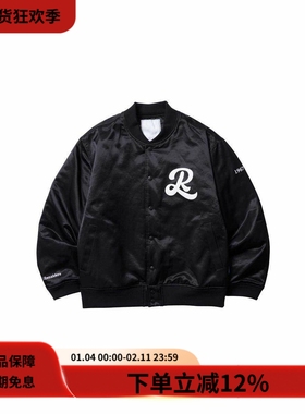 Liberaiders 24FW LR VARSITY JACKET复古黑色缎面宽松棒球夹克