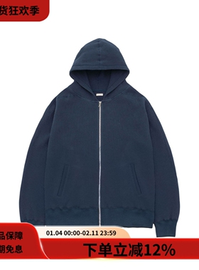 nanamica 25FW Zip-Up Hoodie海军蓝华夫格宽松拉链帽衫保暖卫衣