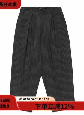 Metalwood 25FW BAGGY PANTS复古灰色条纹廓形宽松休闲阔腿长裤