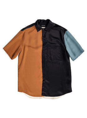 #HPT#SONG FOR THE MUTE 22SS宽松廓形拼色铜氨斜纹布短袖衬衫