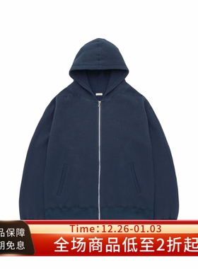 nanamica 25FW Zip-Up Hoodie海军蓝华夫格宽松拉链帽衫保暖卫衣