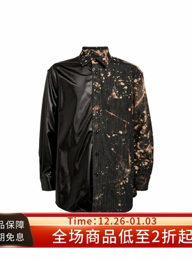 #HPT#SONG FOR THE MUTE 22AW黑色拼接水洗漂染宽松长袖牛仔衬衫