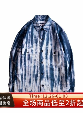 #HPT#FDMTL 22SS TIE DYE SHIRT蓝色复古扎染纯棉宽松长袖衬衫男