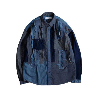 FDMTL复古条纹拼布宽松长袖衬衫