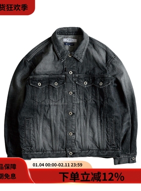 FDMTL 25FW THIRD JACKET WASH复古水洗黑色丹宁宽松短款牛仔夹克