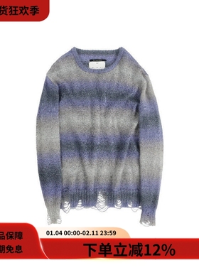 #HPT#SONG FOR THE MUTE 22AW淡紫色宽松针织衫破洞圆领套头毛衣