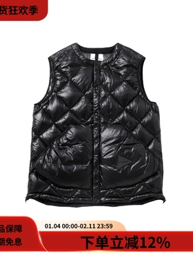 and wander 25FW Down Vest黑色菱形缝线轻薄保暖防水羽绒马甲