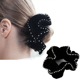 韩版丝绒大肠发圈布艺头花发饰宽边加粗镶钻头绳发绳职工盘发布圈