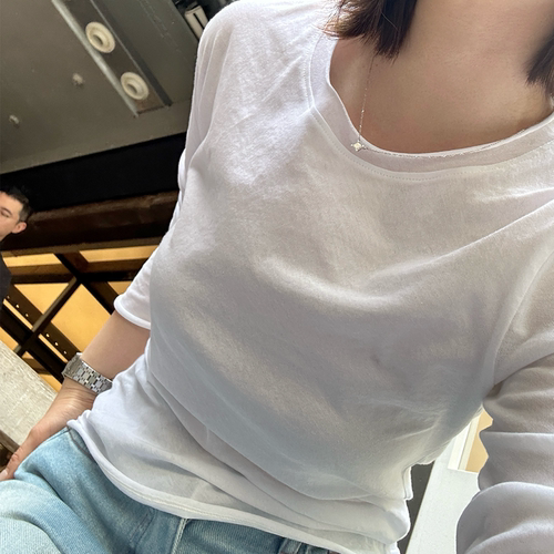 Rouqiu肉球小个子 2026夏季简约设计感100%强捻棉圆领T恤女