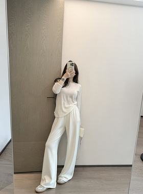 Rouqiu肉球小个子 春季休闲百搭白色宽松阔腿妈妈臀克星gala神裤