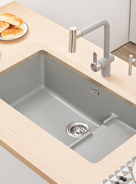 科恩纳J1石英石厨房水槽花岗岩洗碗水池台下洗菜盆灰色沥水大单槽