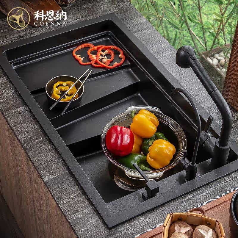 科恩纳xw石英石水槽阶梯式单槽厨房沥水洗菜盆异形花岗岩洗碗水池