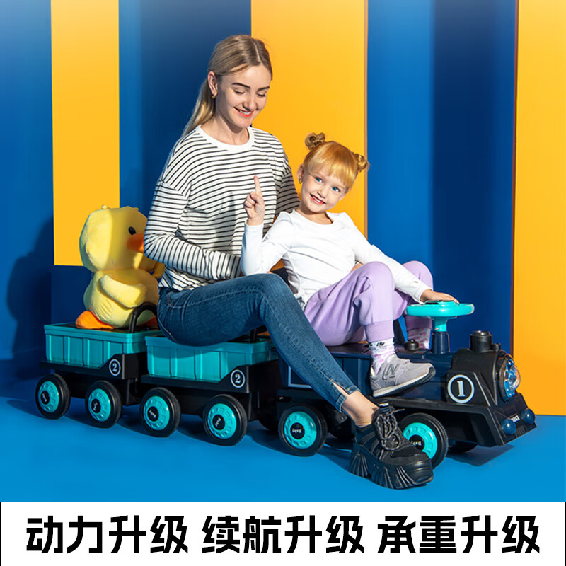 新款儿童电动车四轮滑行车男女孩双人小孩玩具车小火车宝宝礼物