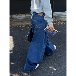 Cry 松弛感宽松休闲裤 美式 男女新款 复古做旧阔腿弯刀牛仔裤 Don