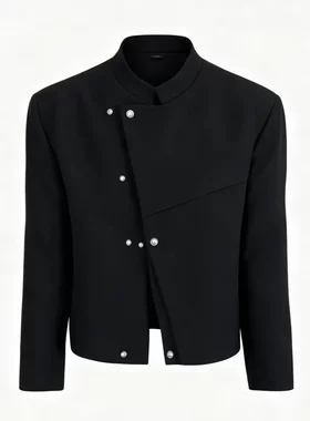 这一秒的心动纽扣斜衫设计垫肩夹克外套cleanfit短款百搭西服男