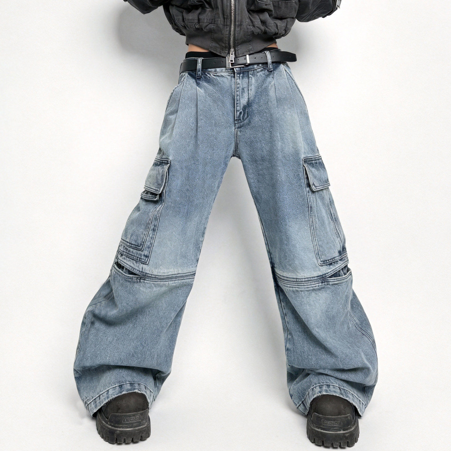 美式高街VIBE重磅水洗做旧牛仔裤男多口袋潮牌宽松baggy工装长裤,男装,牛仔裤,淘宝优惠券,粉丝福利购,淘宝优惠卷