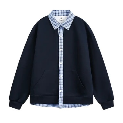 MKSN灰色拼接衬衫领长袖开衫卫衣外套男款2025秋季上衣