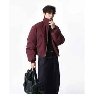 25A 羽绒服宽松复古廓形保暖面包服男外套 W白鸭绒立领短款