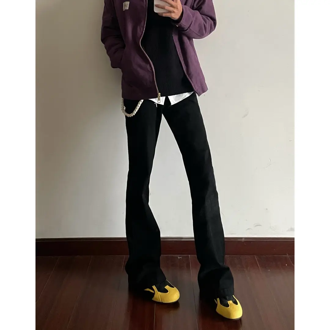 EOOY工作室美式弯刀cleanfit百搭直筒微喇小众黑牛男女同款