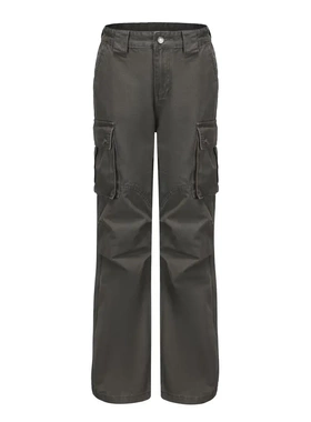 「Pansk」水洗做旧风琴口袋修身工装裤Cleanfit立体剪裁微喇复古