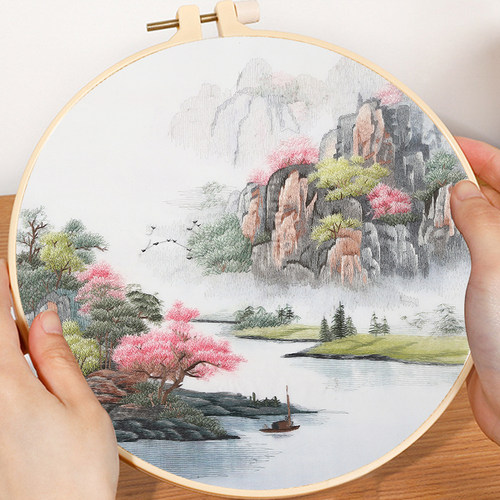 苏绣diy套件初学者蚕丝线山水