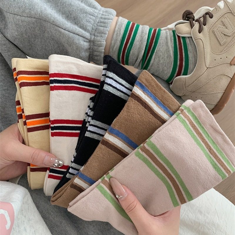 小众韩国东大门拼色条纹中筒袜子女舒适百搭休闲个性纯棉袜堆堆袜,女士内衣/男士内衣/家居服,连裤袜/打底袜,淘宝优惠券,粉丝福利购,淘宝优惠卷
