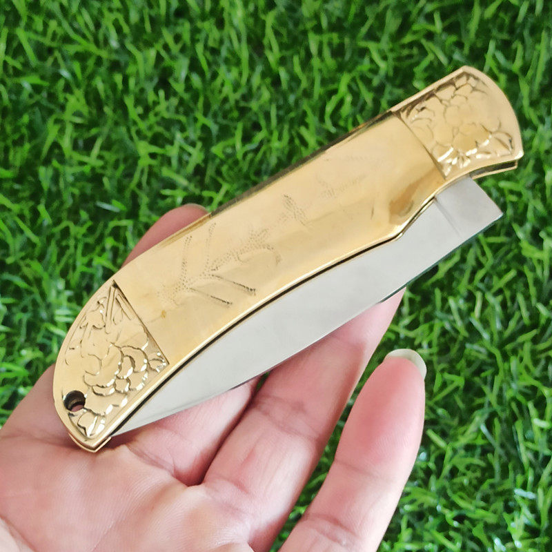 广西平南恒青铜柄小刀户外家用折叠精美锋利水果刀手工精磨抛光