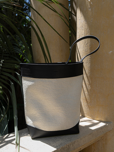 PAYME 小众设计进口编织布拼皮水桶包包女 2025新款