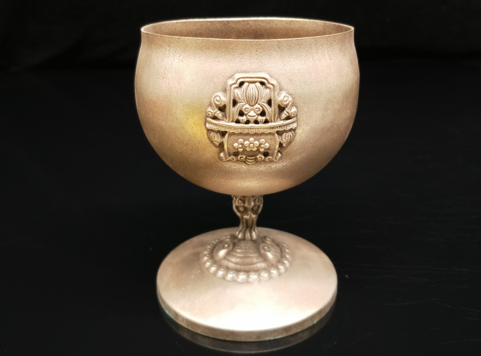 古玩杂项老铜件收藏纯铜酒杯老铜小供杯酒盅高脚杯摆件收藏品