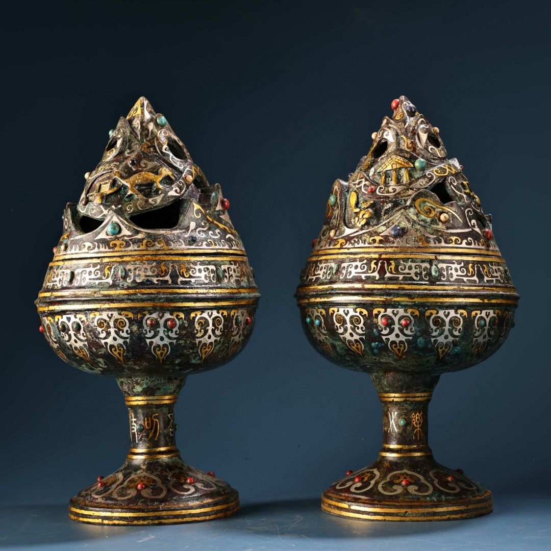 古玩杂项旧藏老青铜制博山炉搓金银香炉摆件家居装饰品收藏送礼