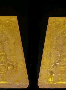 古玩寺院收描金释迦牟尼老水晶佛砖一对复古雕刻水晶寺庙佛堂供养