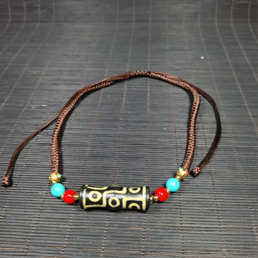 玛瑙九眼天珠项链男女复古百搭藏式佛珠吊坠民族风毛衣链配饰