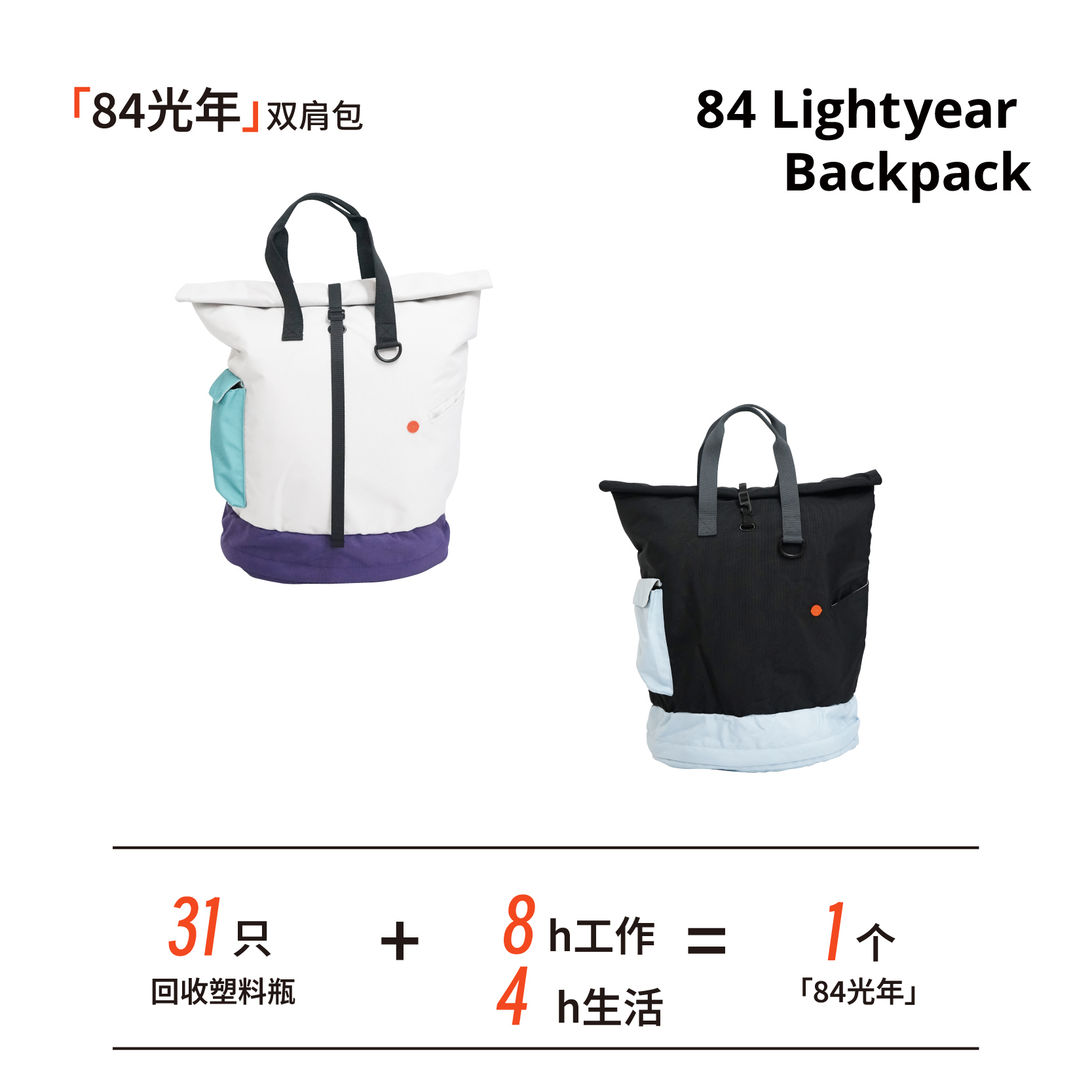 环保撞色双肩包可持续潮流通勤
