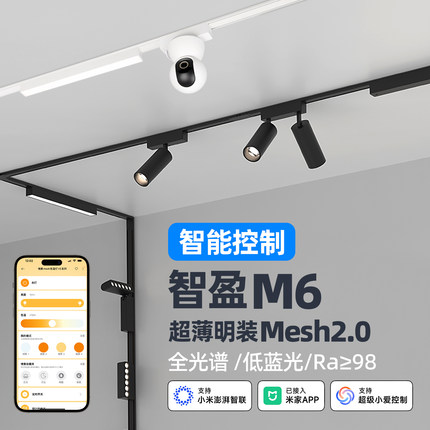 已接入米家APP智能磁吸轨道灯客厅超薄明装免吊顶led无主灯全光谱