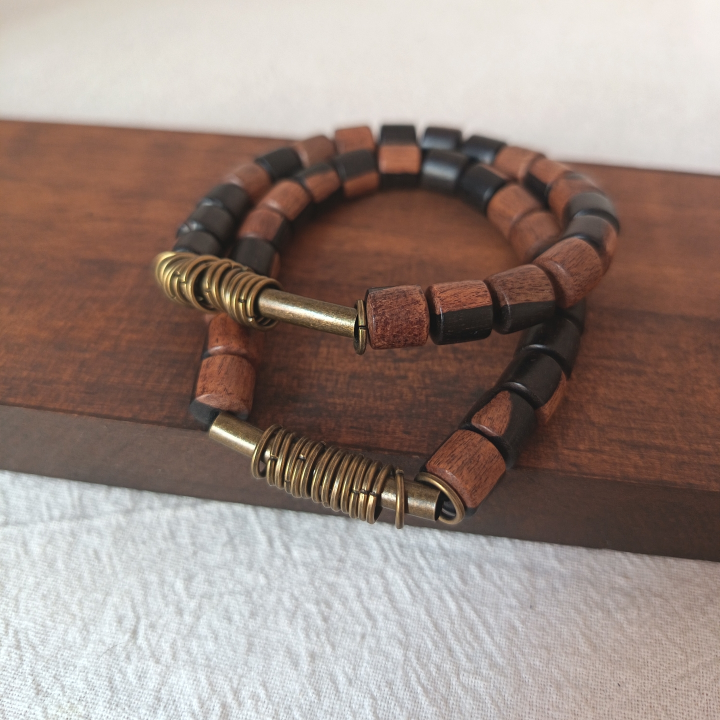 复古天然木珠混搭黄铜手链手串