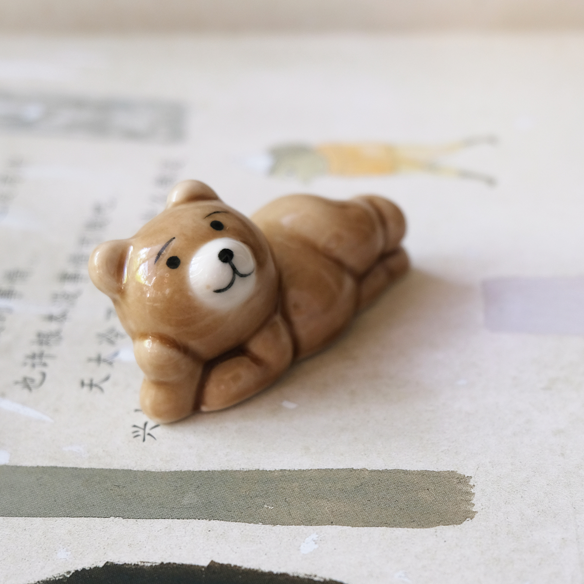 科光小筑 可爱棕色小熊筷子架 熊熊筷托筷枕 笔架笔搁 釉下彩陶瓷