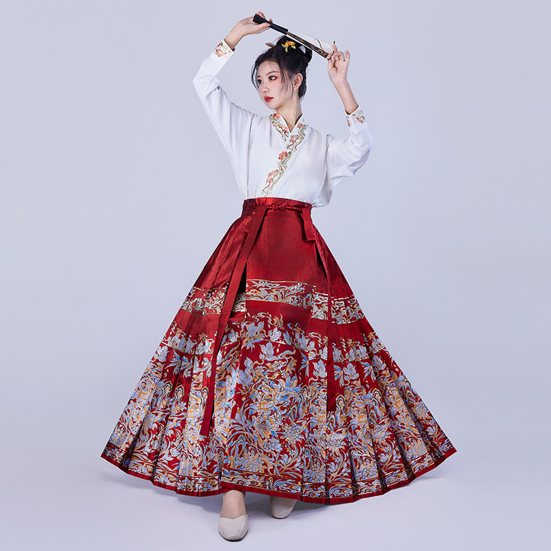 绾青丝【万花镜】原创明制汉服红色马面裙气质显瘦女套装半身长裙