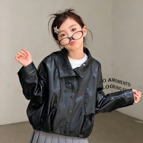 女童皮衣洋气pu夹克潮中大童