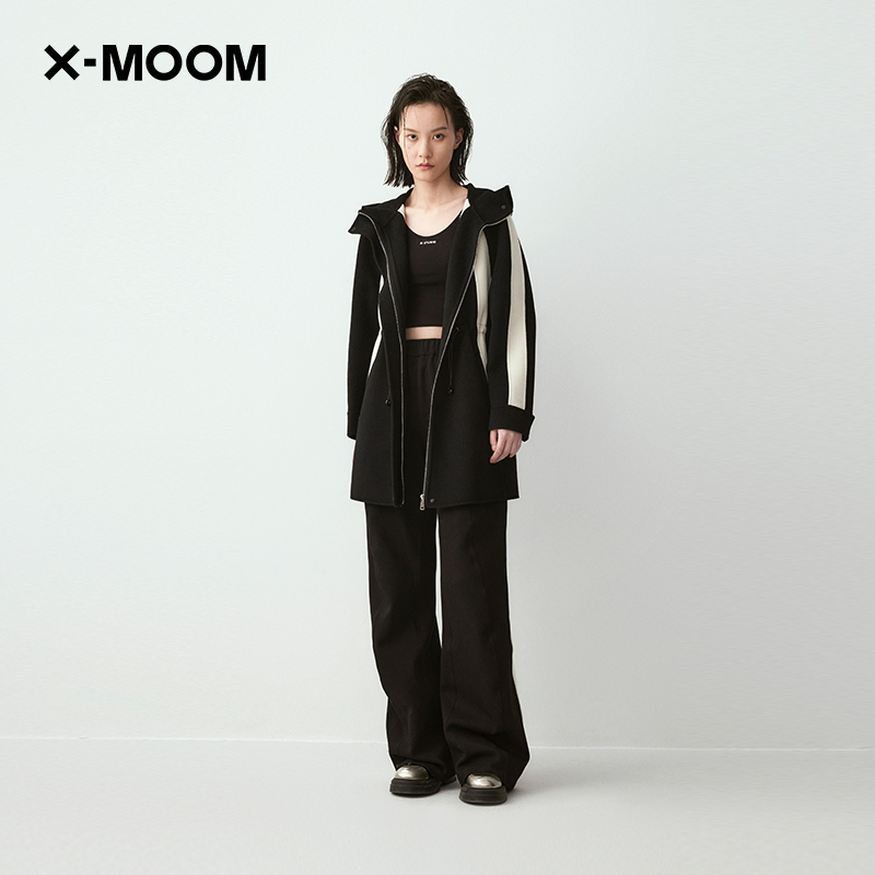 X--MOOM带帽收腰双面呢大衣