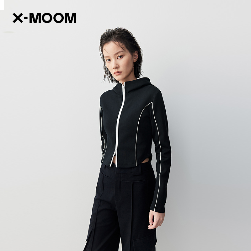 X--MOOM夹条圆弧下边高街短卫衣