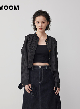 【商场同款】X--MOOM春季新款设计感小个子压褶拼接黑色衬衫女